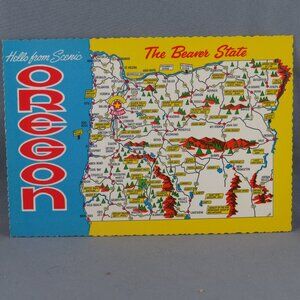 Vintage Postcard - Oregon the Beaver Sate Map Graphic - Smith Western